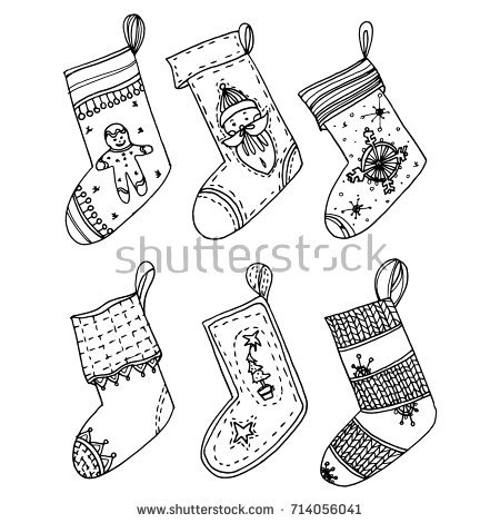 450x470 Christmas Stocking With Gifts Coloring Page In Black And White