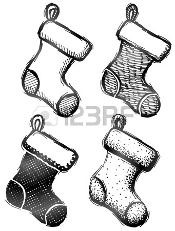 341x450 Hand Drawn Christmas Stocking. Sketch Of Decorative Socks