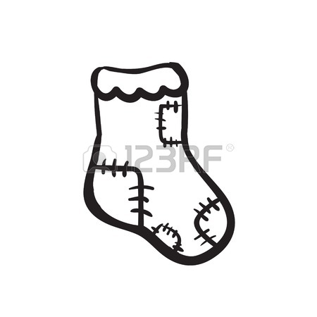 450x450 Vector Hand Drawn Christmas Sock. Black Sketch On White Background