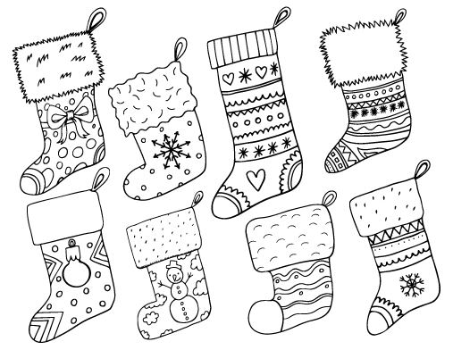 507x392 Printable Christmas Stocking Coloring Page. Free Pdf Download