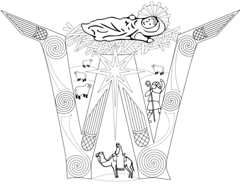 480x371 Letter W With Nativity Scene Coloring Page Free Printable