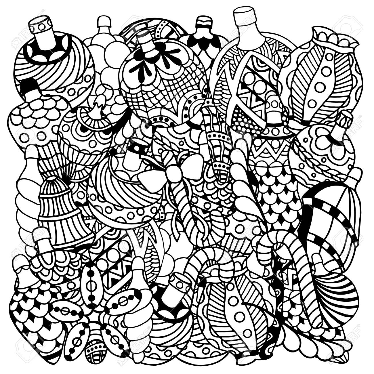 1300x1300 Set Of Christmas Toys Hand Drawn Decorative Elements In Vector