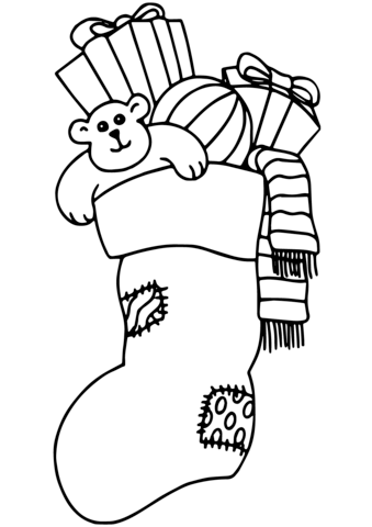 339x480 Christmas Stocking Filled With Gifts Coloring Page Free