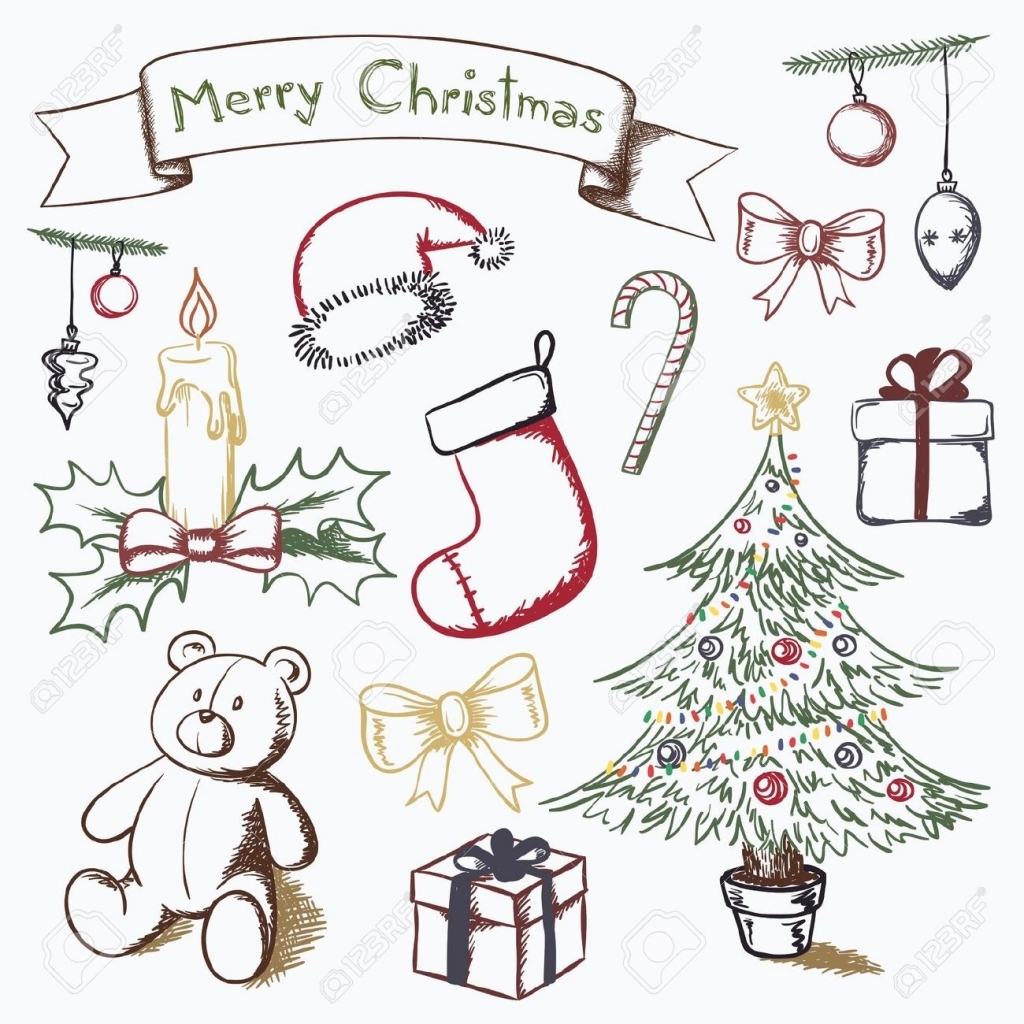 1024x1024 Drawings For Christmas Christmas Themed Set Of Vector Drawings