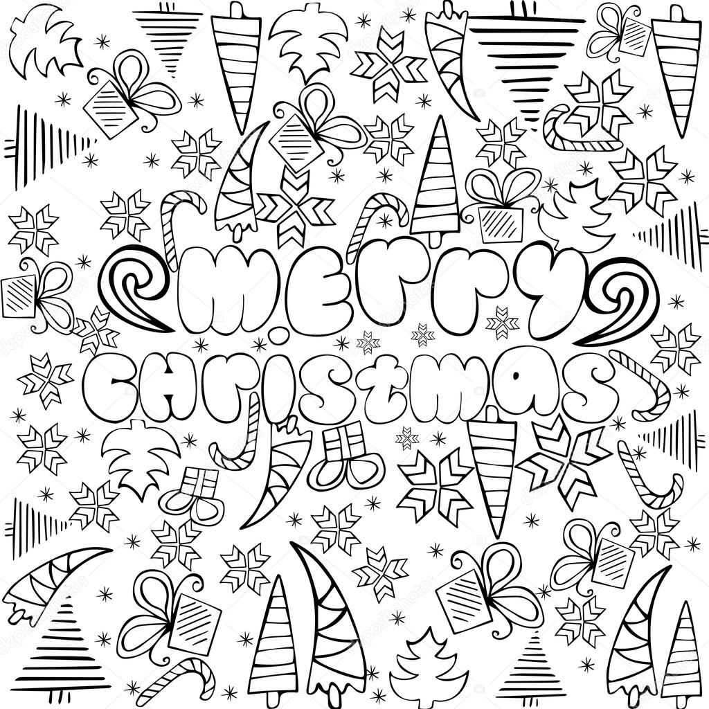 1024x1024 Merry Christmas Sign With Themed Doodle Sketchy Illustration