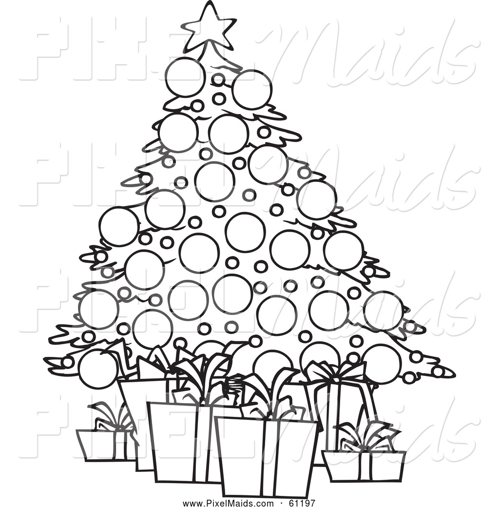 1024x1044 Black And White Christmas Tree With Presents Royalty Free