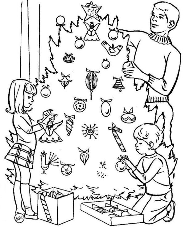600x734 Decorating Christmas Tree Coloring Pages