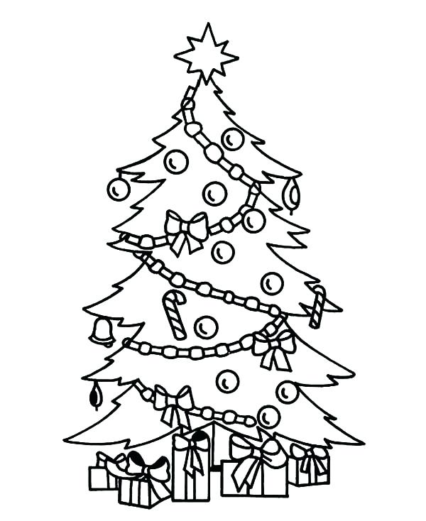 600x734 Decorated Christmas Tree Coloring Page Printable To Beatiful Draw