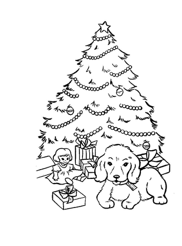 355x480 Christmas Presents And Gifts Under Christmas Tree Coloring Page