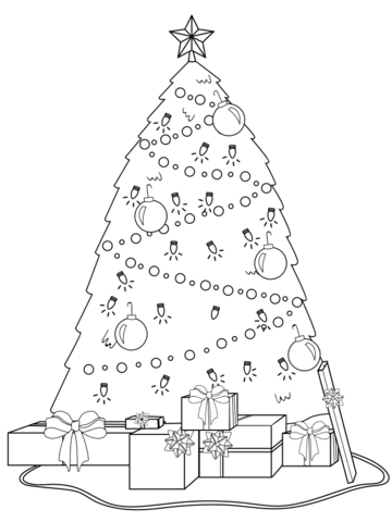 360x480 Decorated Christmas Tree With Presents Under It Coloring Page