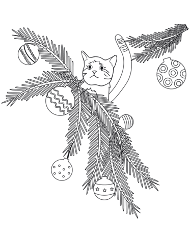 371x480 Cat In Christmas Tree Branches Coloring Page Free Printable