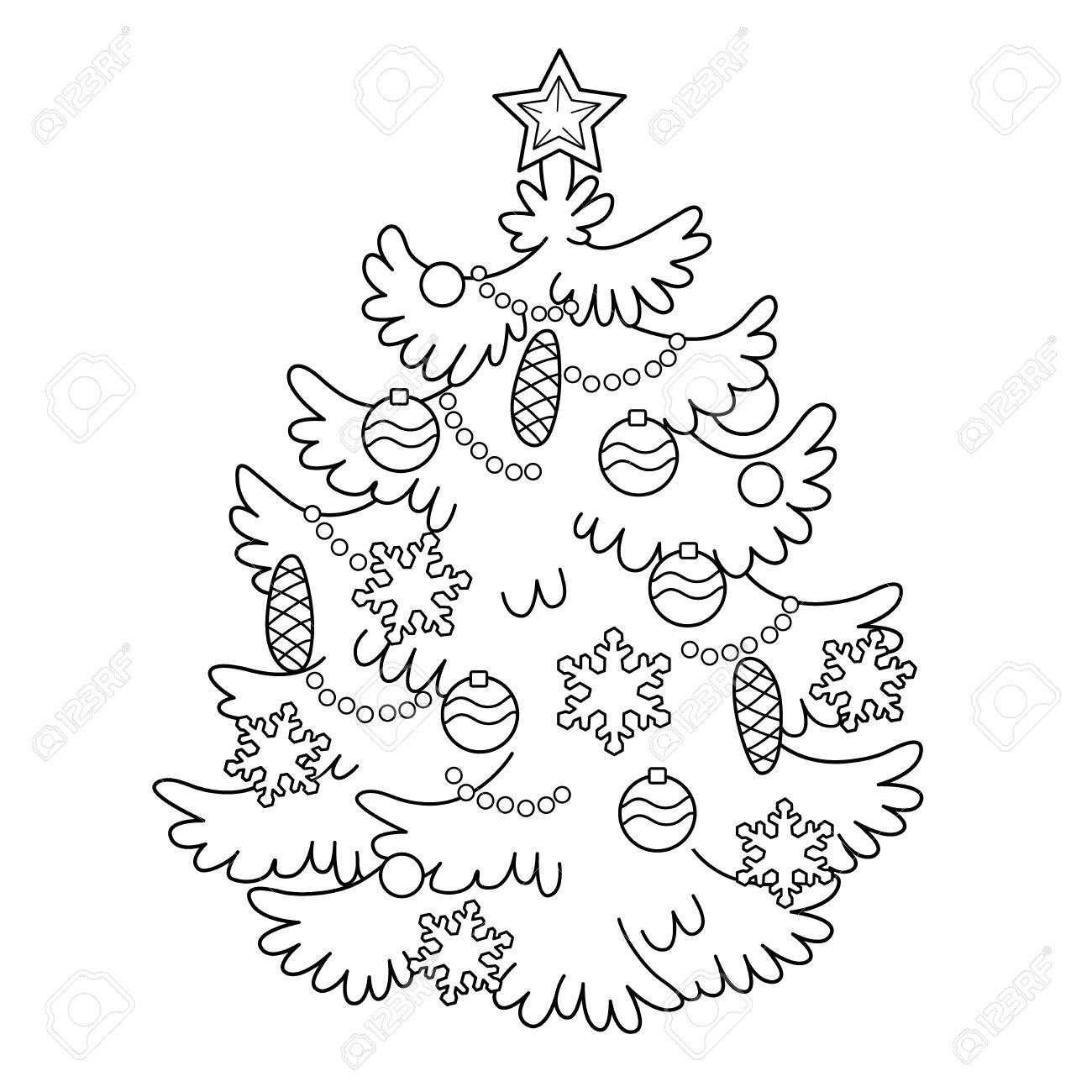 1300x1300 Coloring Page Outline Of Cartoon Christmas Tree With Ornaments