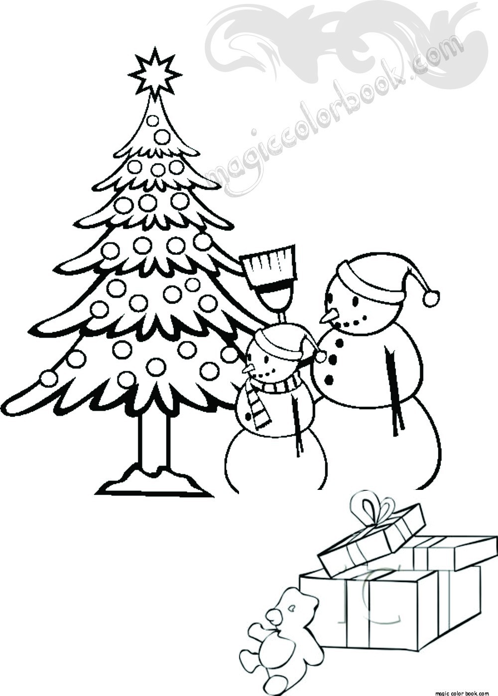 1000x1398 Snowman With Gifts And Christmas Tree Coloring Pages