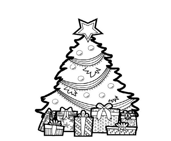 600x493 Christmas Tree And Gifts Coloring Pages