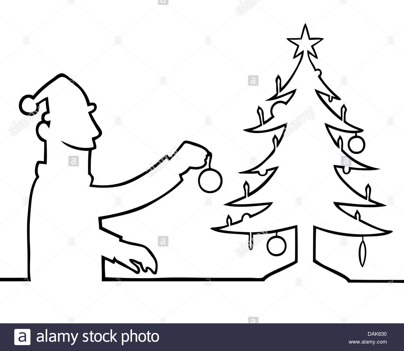 1300x1129 Black Line Art Illustration Of A Man Decorating A Christmas Tree