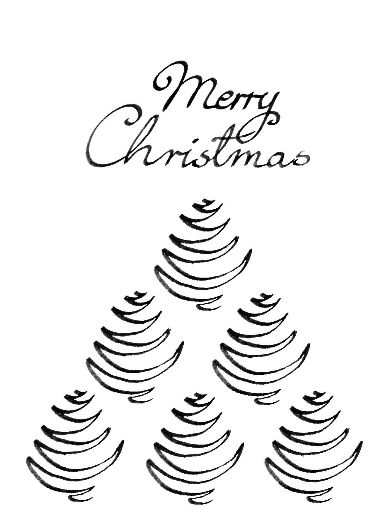 1263x1748 Minimalistic Black And White Christmas Card, Christmas Tree Line