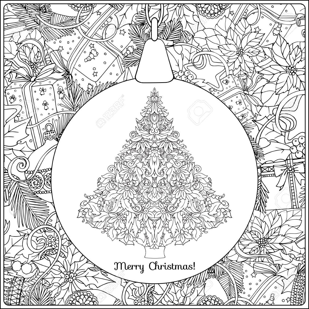 1300x1300 Christmas Tree With Ornaments In Decorative Toy On The Background