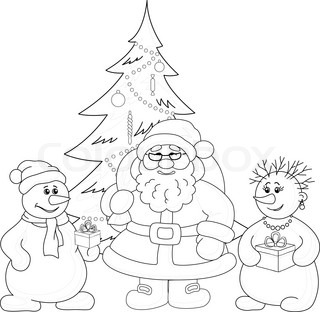 320x312 Santa Claus And Christmas Tree, Contours Stock Vector Colourbox