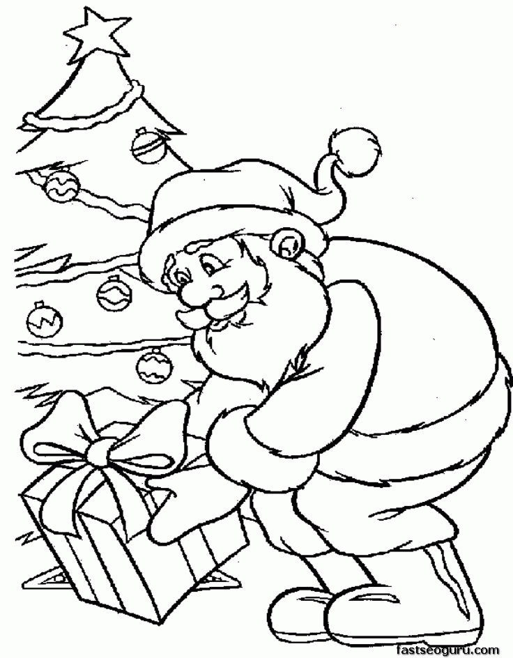736x944 Santa Cause Presents Under Christmas Tree Coloring Pages