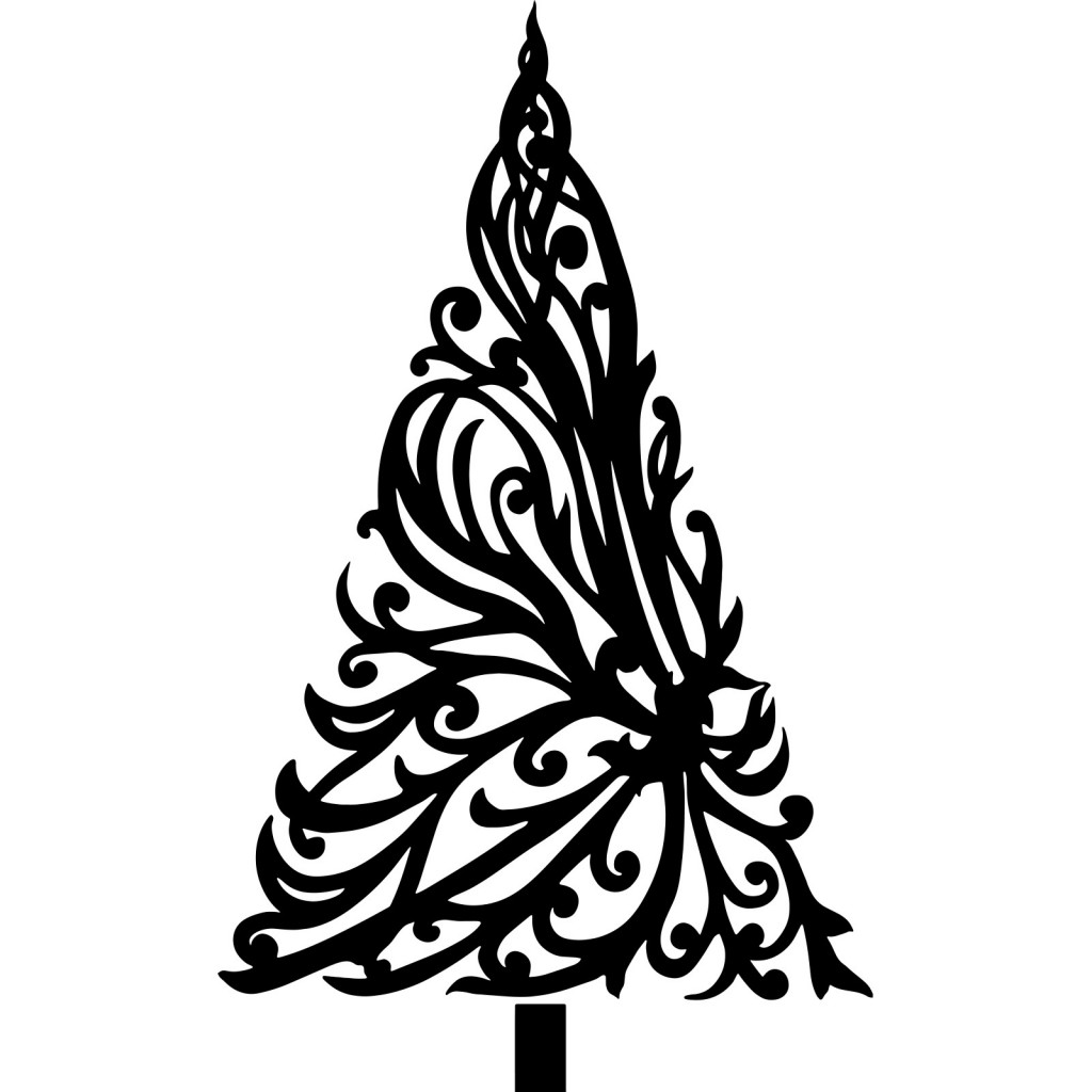 1024x1024 Black Christmas Trees With Floral Drawings For Cards Decoration