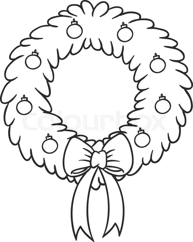 637x800 Christmas Wreath With Red Ribbon And Balls. Christmas Theme