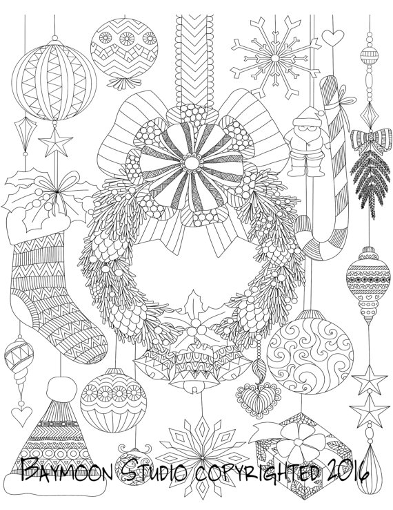 570x738 Hanging Christmas Wreath Coloring Page