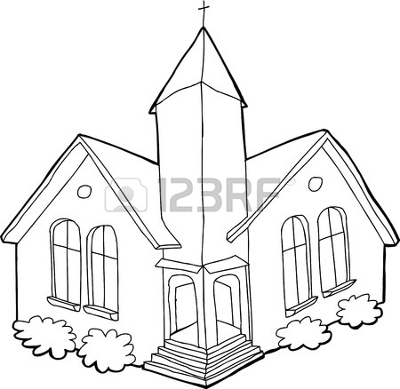 450x438 Isolated Cartoon Church Outline Over White Background Royalty Free