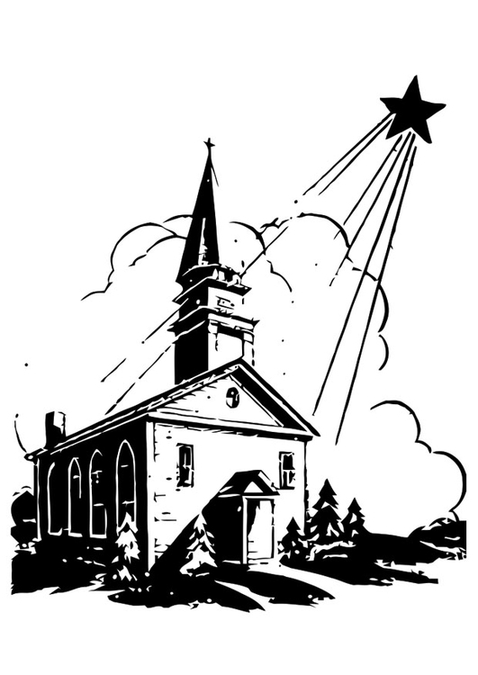 531x750 Coloring Page Church With Christmas Star
