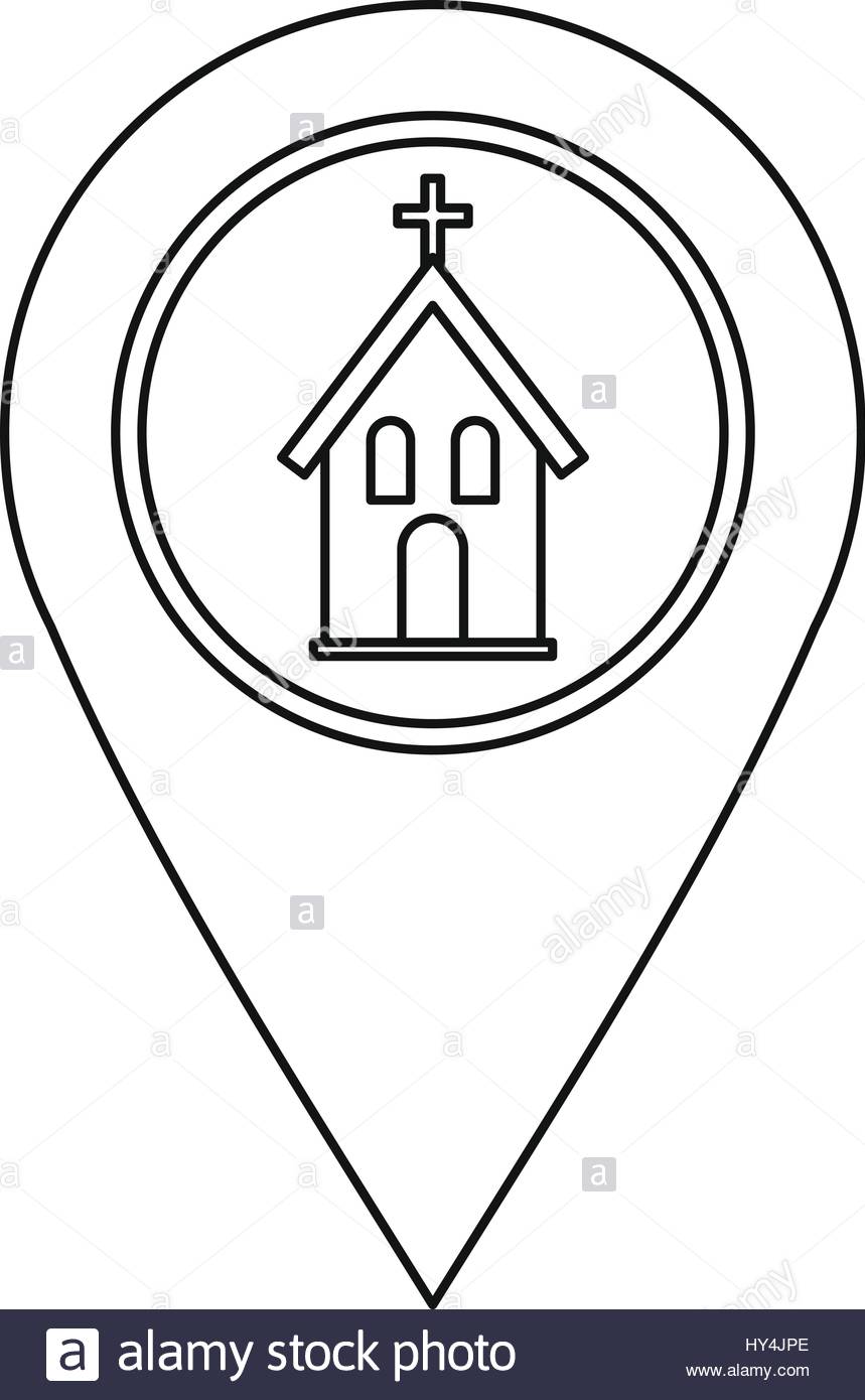 859x1390 Geo Tag With Church Symbol Icon, Outline Style Stock Vector Art