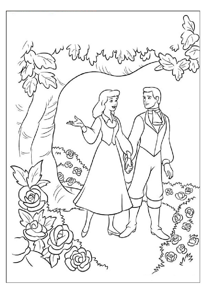 826x1169 Cinderella And Prince Charming In The Garden Free Coloring Pages