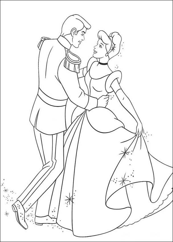 607x850 Cinderella Is Dancing With The Prince Coloring Pages