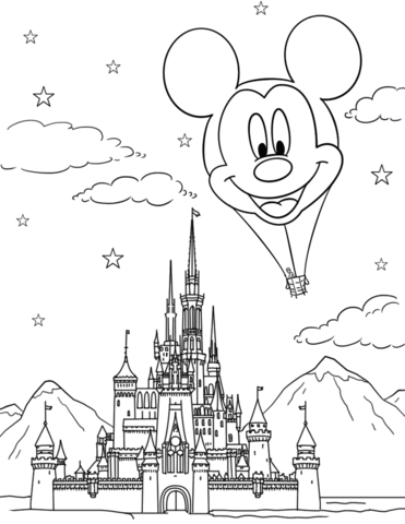 371x480 Disney Castle And Mickey Mouse Hot Air Balloon Coloring Page