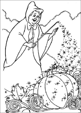 343x480 The Fairy Want To Help Cinderella To Make Her Cart Coloring Page