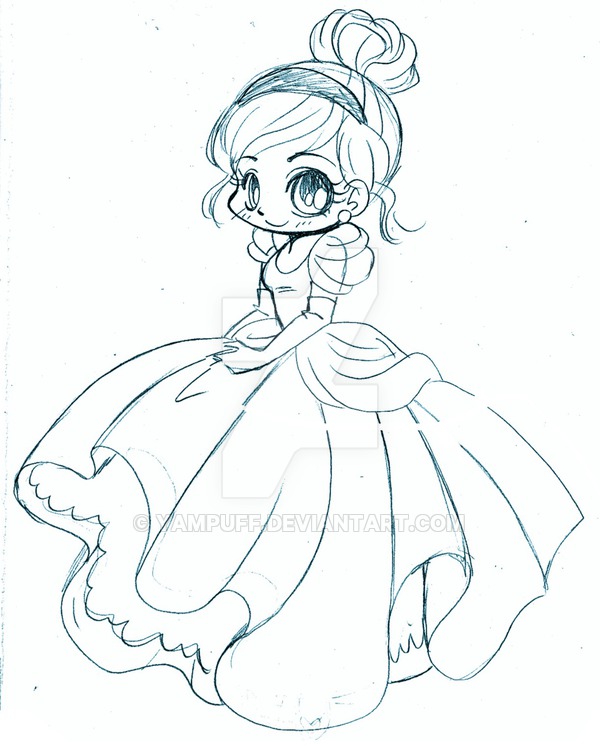 600x747 Cinderella Chibi Sketch By Yampuff