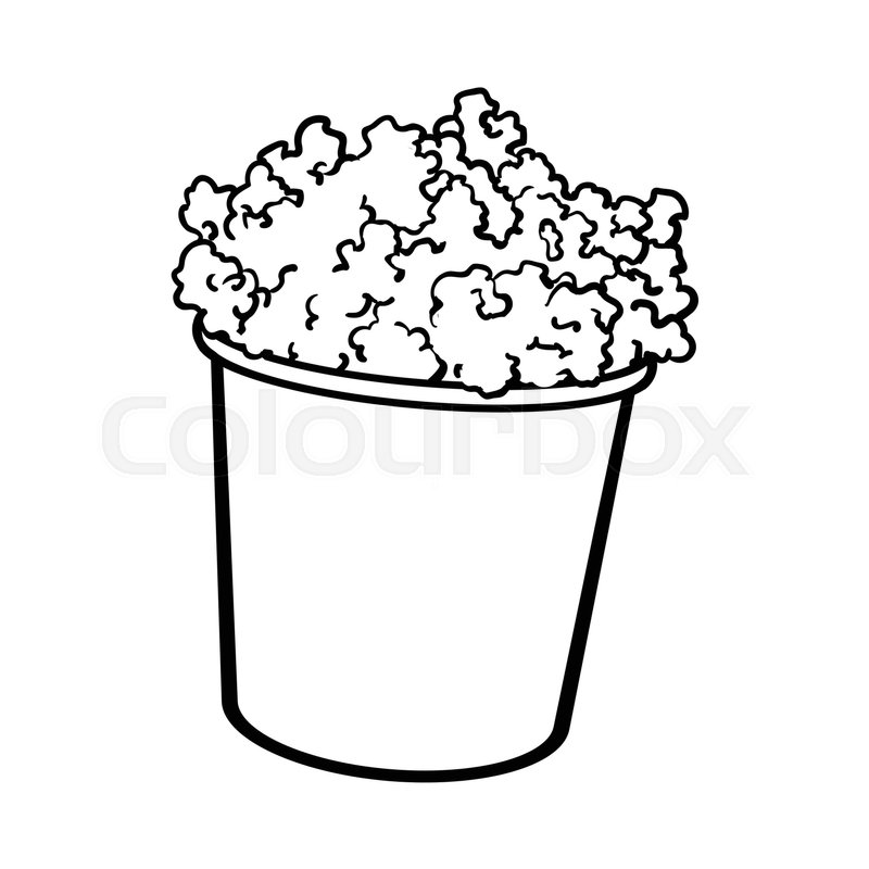 800x800 Cinema Popcorn In A Big Striped Bucket, Sketch Style Black