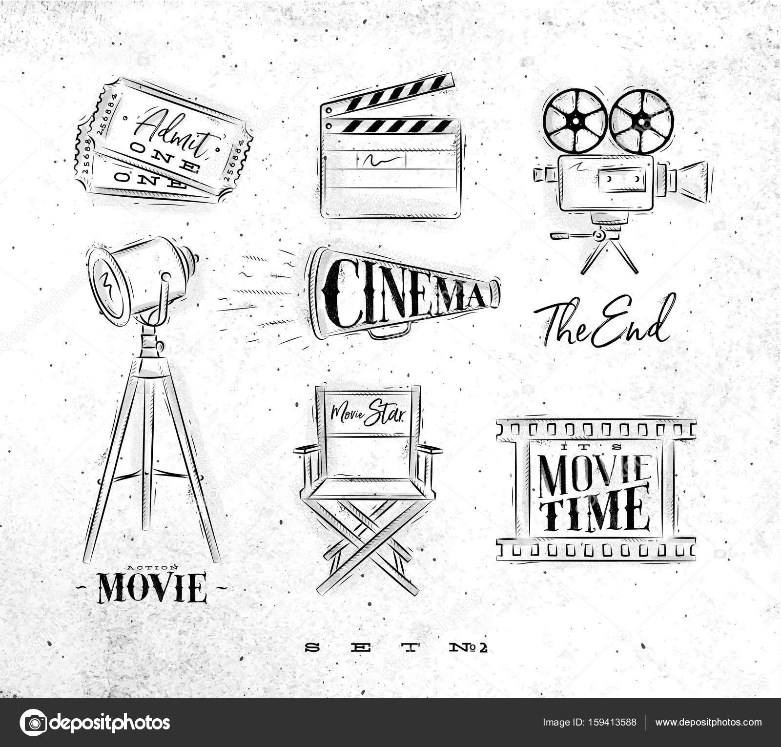 1600x1530 Cinema Symbols Coal Stock Vector Anna42f