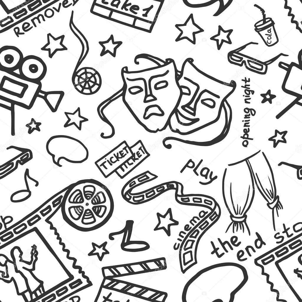 1024x1024 Hand Drawn Cinema Pattern Stock Vector Netkoff