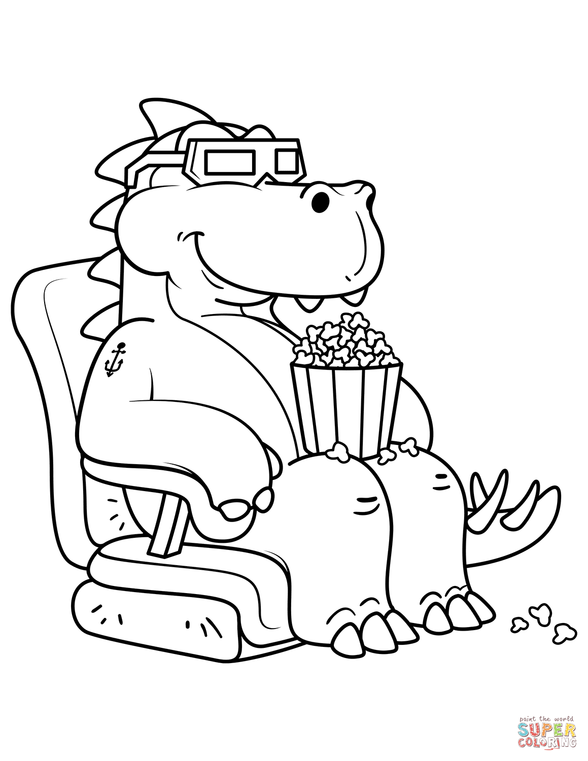 1159x1500 Tyrannosaurus Eating The Popcorn In The Cinema Coloring Page