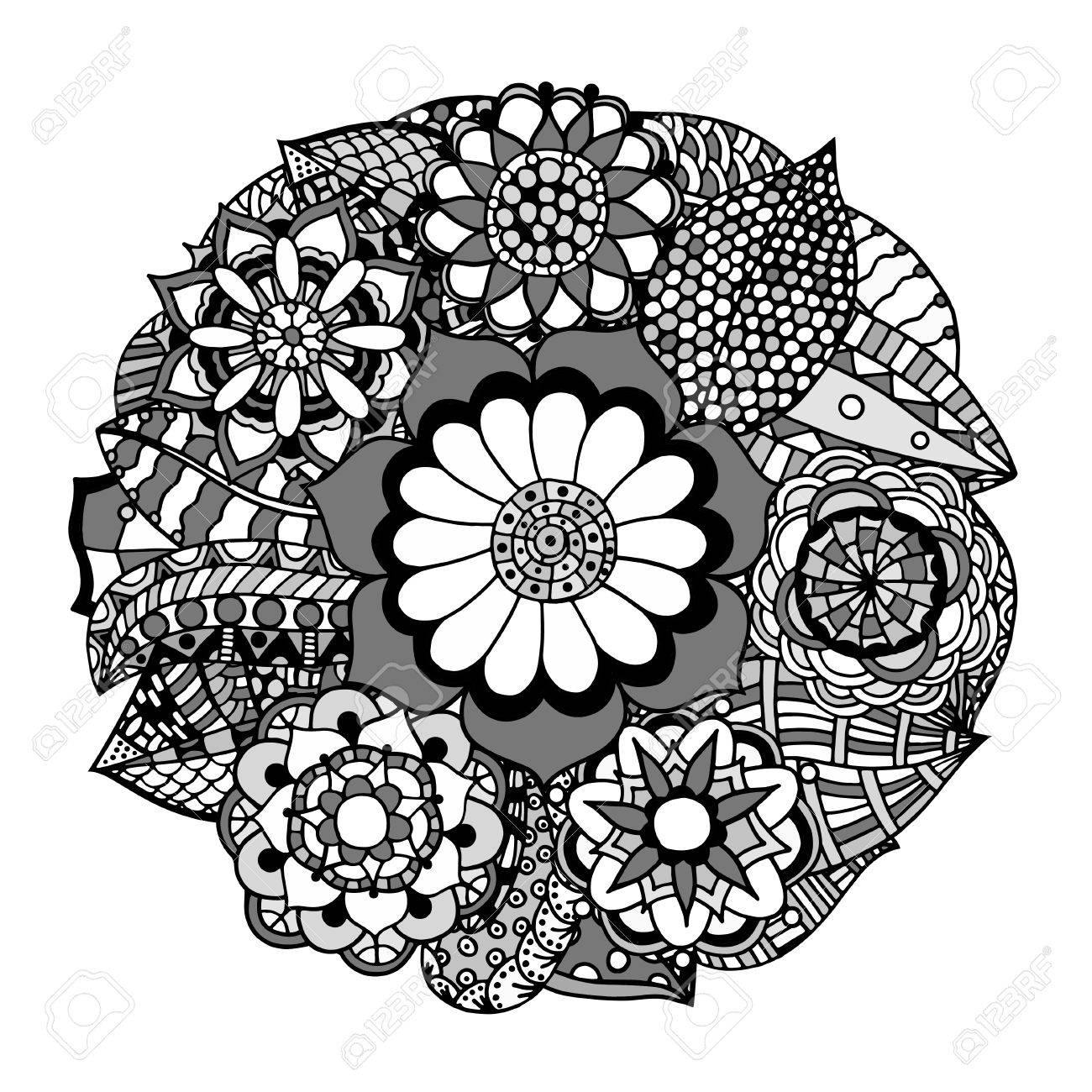 1300x1300 Black And White Circle Flower Ornament, Ornamental Round Lace