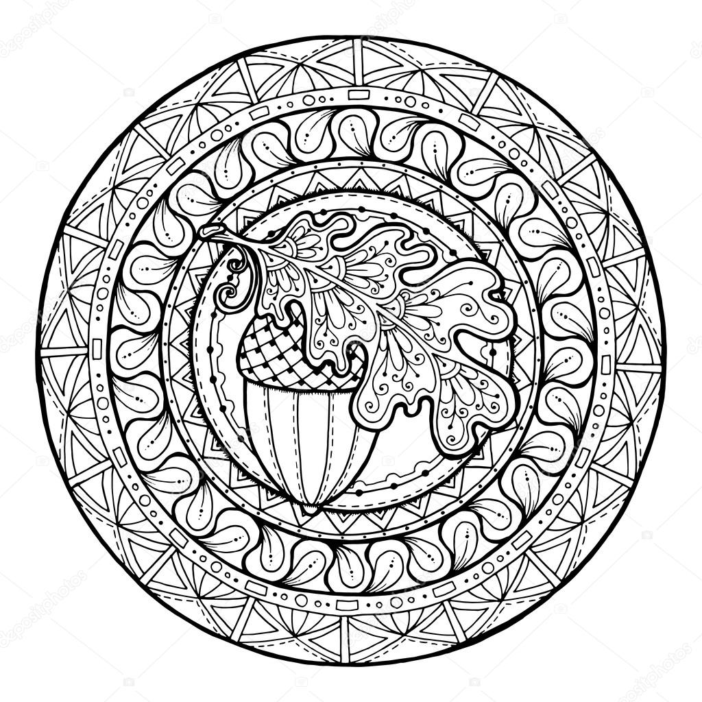 1024x1024 Circle Autumn Leaf Ornament. Hand Drawn Art Winter Mandala. Made