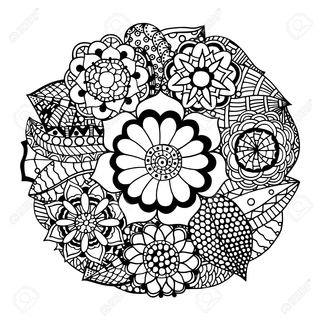 1300x1300 Black And White Circle Flower Ornament, Ornamental Round Lace