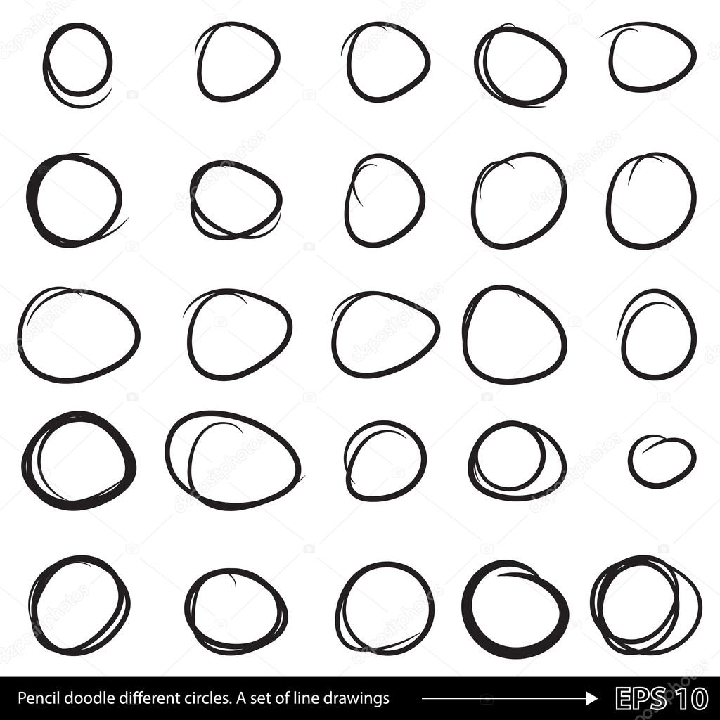 1024x1024 Pencil Doodle Different Circles. A Set Of Line Drawings. Vector