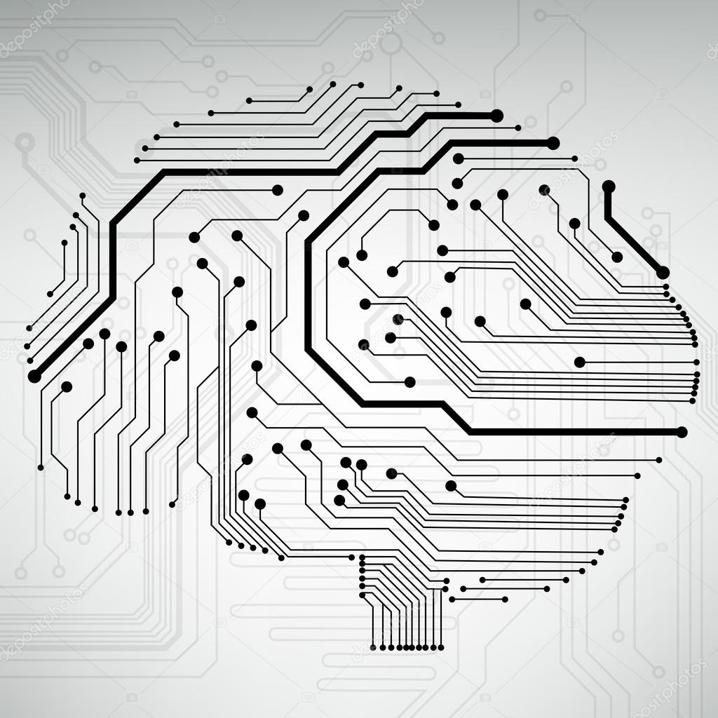 1024x1024 Circuit Board Computer Style Brain Vector Technology Background