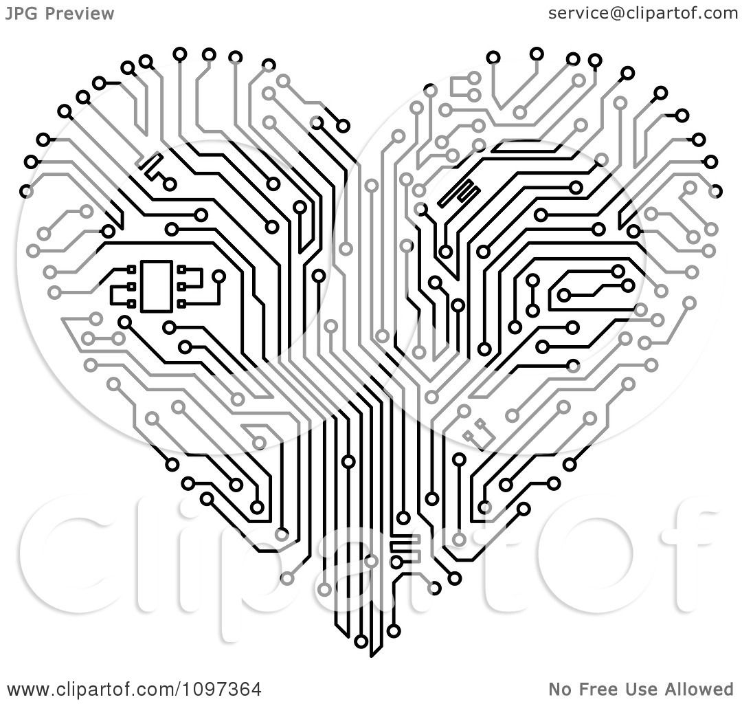 1080x1024 Clipart Black And White Circuit Board Heart