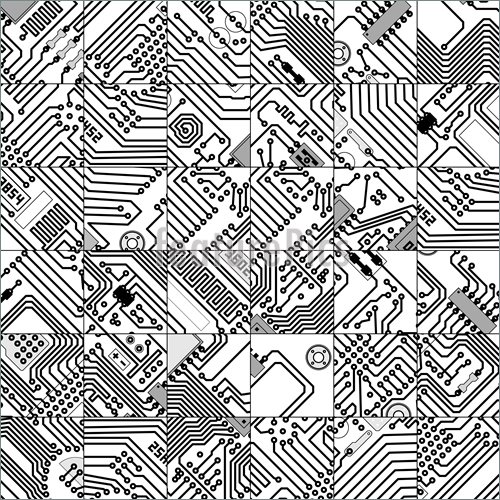 500x500 Thirty Six Unique Tiles With Circuit Board Theme In Grayscale