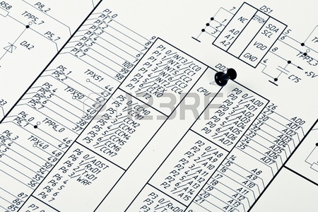 450x300 Detailed Drawing Of Electrical Circuits And Pushpin Stock Photo
