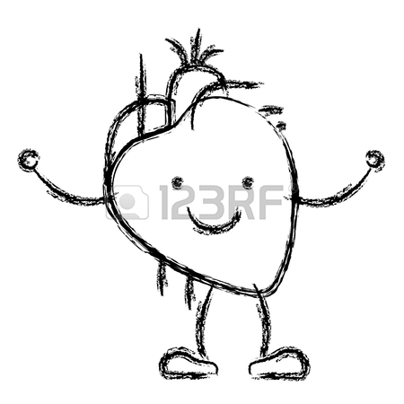 450x450 Hand Drawing Contour Caricature Circulatory System With Heart