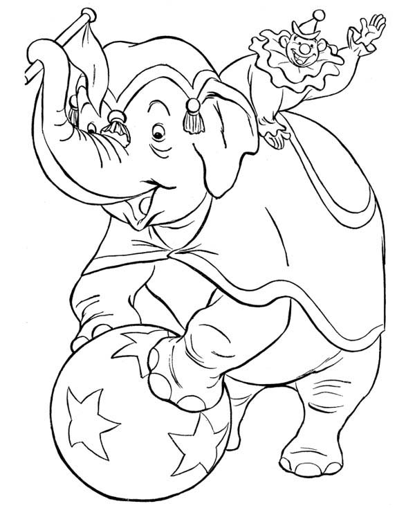 600x734 Circus Elephant And Circus Clowns Coloring Page Coloring Sun