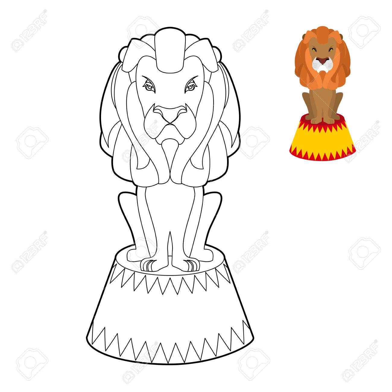 1300x1300 Circus Lion Coloring Book. Big Serious Animal In Linear Style