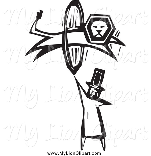 600x620 Clipart Of A Black And White Circus Ring Master And Lion Leaping